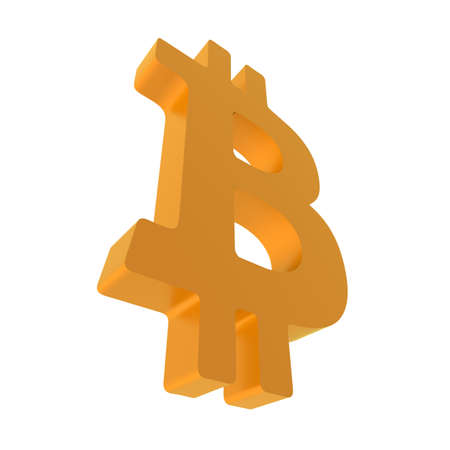 Yellow volumetric bitcoin icon. Cryptocurrency. finance.の写真素材
