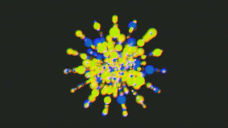 Blue-yellow abstract pattern of circles. Decor and design. 3d rendering illustration.の写真素材