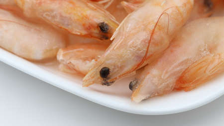 Frozen boiled pink shrimp close-up.の写真素材