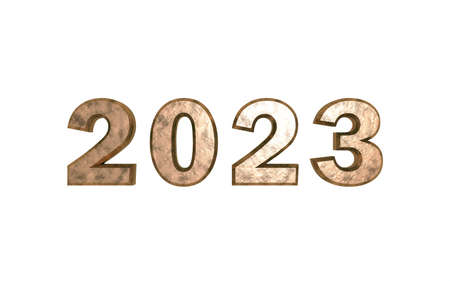 Brown metallic 3d number 2023 on a white background. New Year Christmas.