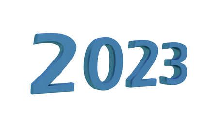Blue 3d number 2023 on a white background. New Year Christmas.の写真素材