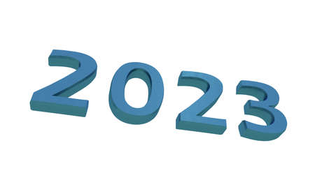 Blue 3d number 2023 on a white background. New Year Christmas.の写真素材