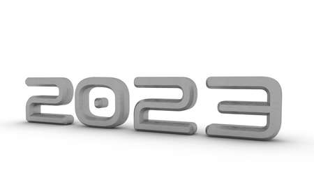 Gray metallic 3d number 2023 on a white background. New Year Christmas.の写真素材