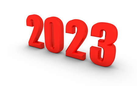 Red 3d number 2023 on a white background. New Year Christmas.の写真素材