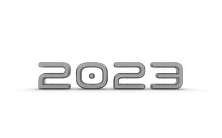 Gray metallic 3d number 2023 on a white background. New Year Christmas.の写真素材