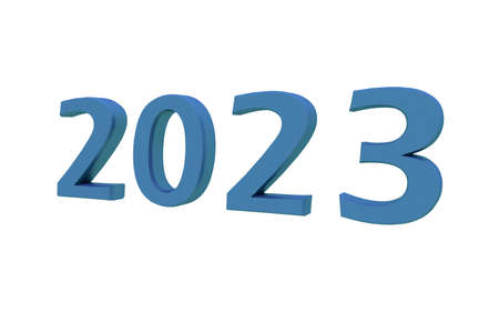 Blue 3d number 2023 on a white background. New Year Christmas.の写真素材