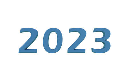 Blue 3d number 2023 on a white background. New Year Christmas.の写真素材