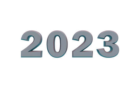 Gray metallic 3d number 2023 on a white background. New Year Christmas.の写真素材