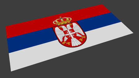 Flag of Serbia close-up on a gray background. 3d rendering illustration.の写真素材