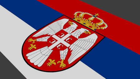 Flag of Serbia close-up on a gray background. 3d rendering illustration.の写真素材