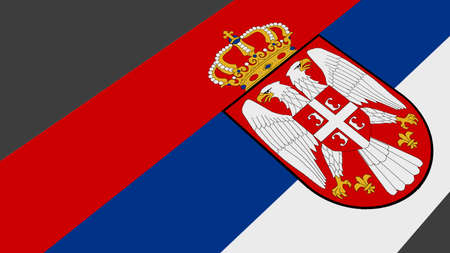 Flag of Serbia close-up on a gray background. 3d rendering illustration.の写真素材