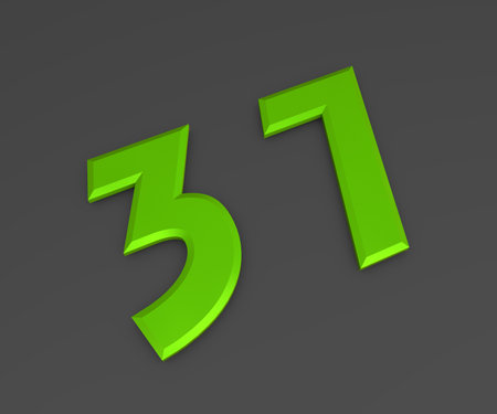 Green 3D volumetric figure or number on a gray background. numbering.の写真素材