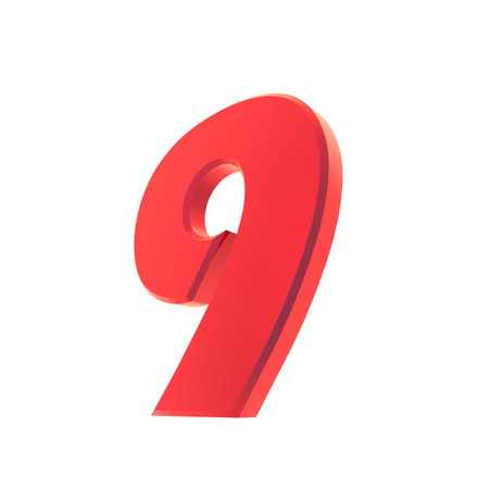 Red 3d number or figure. numbering. Rendering an image.の写真素材