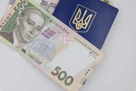Ukrainian money and passport. economics and citizenship.
