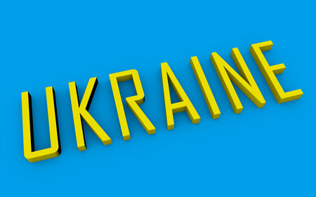 3D text UKRAINE on a blue background. Events in the country. conflict.の写真素材