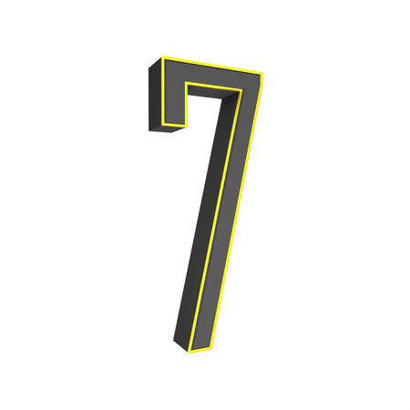 Gray yellow 3d number 7 on a white background. 3D rendering image.
