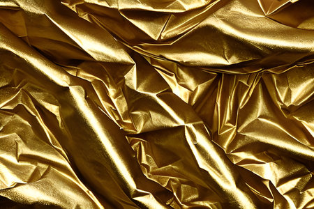 Texture, background or screensaver of crumpled gold paper or gift wrapping. AI illustration.の写真素材
