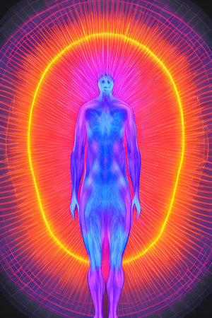 human aura. Chakras, esoteric. AI simulation.の素材