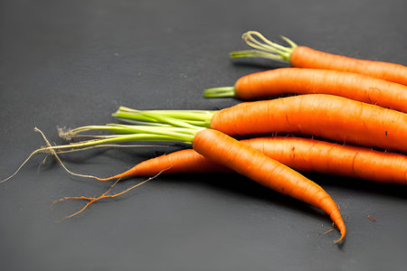 Orange carrot on a gray background. AI simulation.の素材