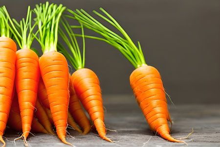 Orange carrot on a gray background. AI simulation.の素材