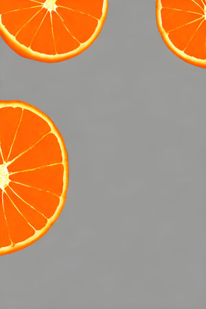Screensaver or background of orange slices on a gray background. Created by A.I.の素材