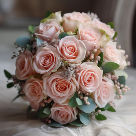 Wedding bouquet of pink roses. AI generative.の素材