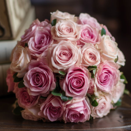 Wedding bouquet of pink roses. AI generative.の素材