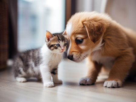 Little kitten and puppy. AI generativeの素材