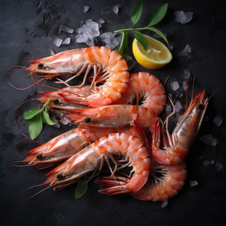 Pink juicy king prawns. AI generative.の素材