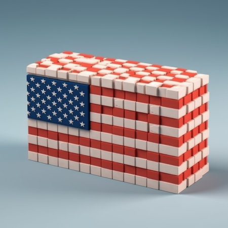 US flag made of bricks. AI generative.の素材