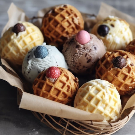 Wafer sweets in the form of balls. AI generative.の素材