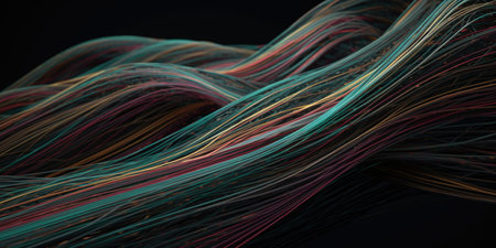 Black banner or background with colored lines. Net. AI generative.の素材