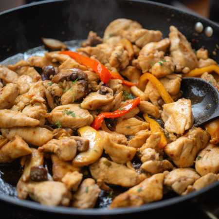 Chicken dish with pepper. Cooking. AI generative.の素材