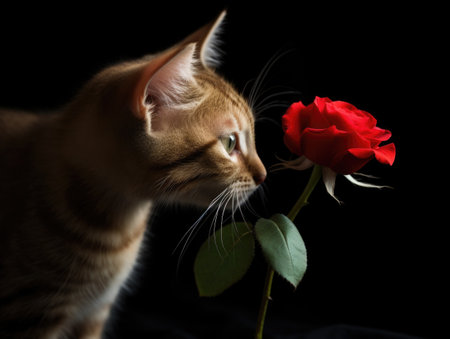 Kitten and rose. AI generative.の素材