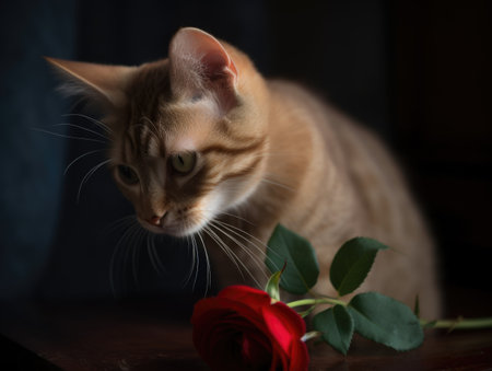 Kitten and rose. AI generative.の素材