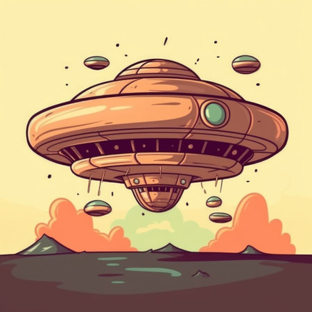 UFO in cartoon style. AI generative.の素材