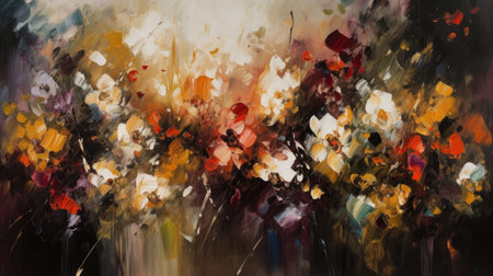 Beautiful flowers in oil paints in the sun. Spring theme. AI generative.の素材