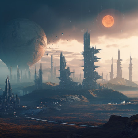 Illustration of a futuristic city on another planet. AI generative.の素材