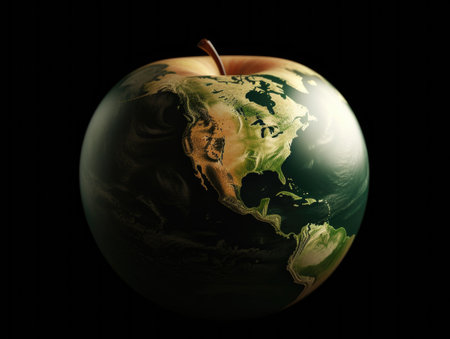 Planet Earth in the form of an apple. AI generative.の素材