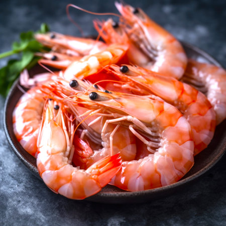 Pink juicy king prawns. AI generative.の素材