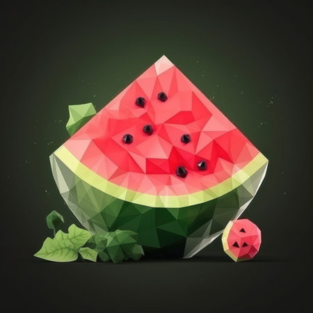 Low poly watermelon in vector style. AI generative.の素材