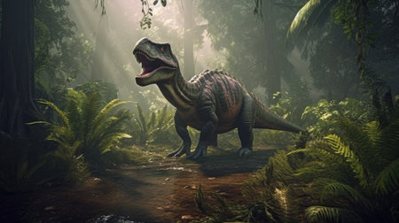 Dinosaur in the jungle. AI generative.の素材