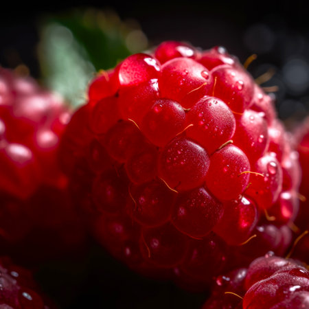 Fresh beautiful raspberries close-up. Delicious healthy berry. AI Generative.の素材