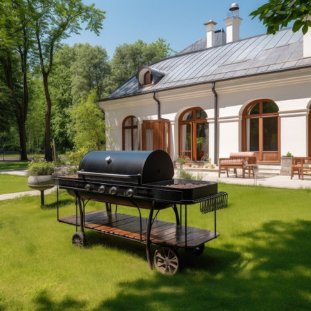 Grill in the backyard. Rest near home. AI generative.の素材
