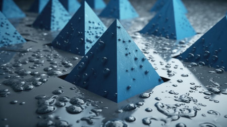 Blue abstract background from triangles and pyramids. AI generative.の素材