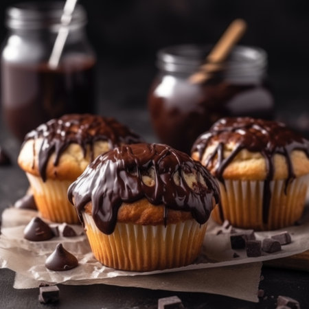 Muffin or cupcake with chocolate topping. AI generative.の素材