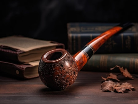 Wooden smoking pipe. Accessory. Tobacco smoking. AI generative.の素材