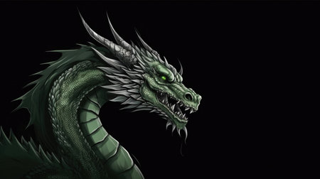 Green Dragon. Mythical animal. In hand-drawn style. AI generative.の素材