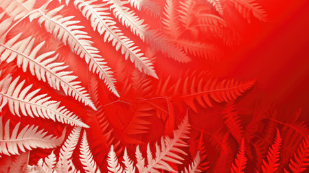 Red abstract background or screensaver in the form of white ferns. AI generative.の素材