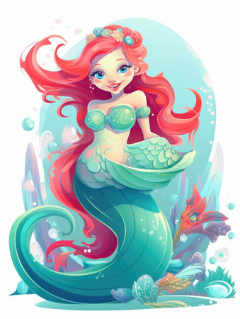 Sea mermaid. character from cartoons and fairy tales. Generative AI.の素材